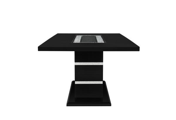 English Elm Ariya Glam Pedestal Dining Table with Glass Inset Acrylic Accents and Glitter Finish B201S00573