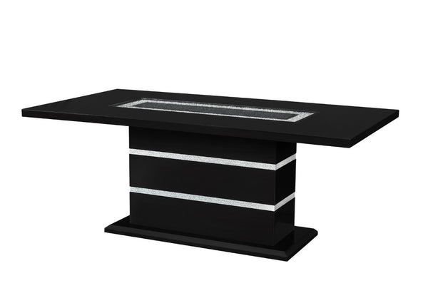 English Elm Ariya Glam Pedestal Dining Table with Glass Inset Acrylic Accents and Glitter Finish B201S00573