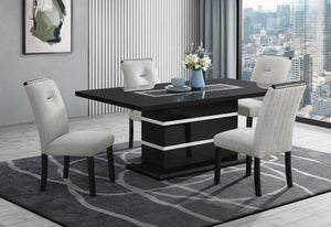English Elm Ariya Glam Pedestal Dining Table with Glass Inset Acrylic Accents and Glitter Finish B201S00573