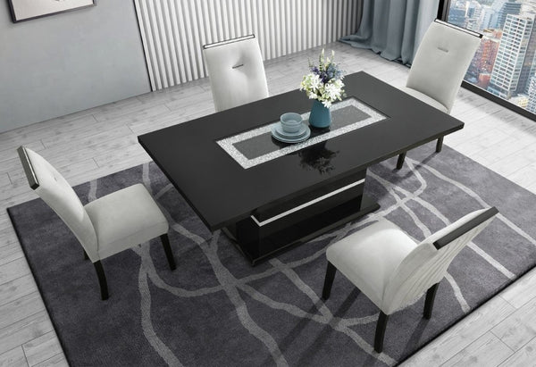 English Elm Ariya Glam Pedestal Dining Table with Glass Inset Acrylic Accents and Glitter Finish B201S00573