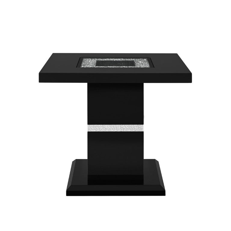 English Elm Ariya Gloss Black Lacquer End Table with Glass Inlay for Modern Living Spaces B201S00574
