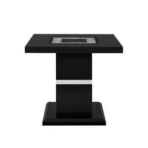 English Elm Ariya Gloss Black Lacquer End Table with Glass Inlay for Modern Living Spaces B201S00574