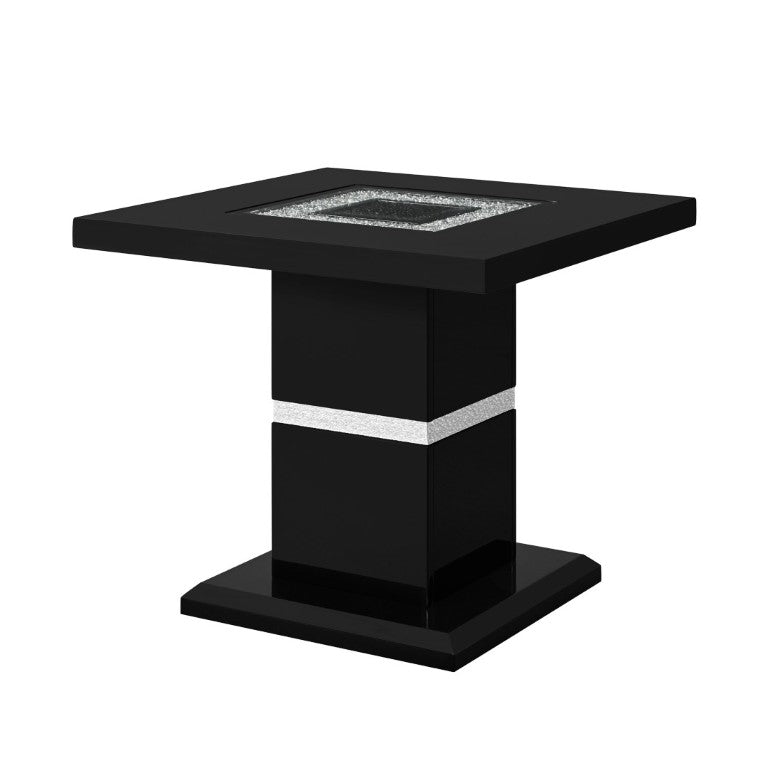 English Elm Ariya Gloss Black Lacquer End Table with Glass Inlay for Modern Living Spaces B201S00574