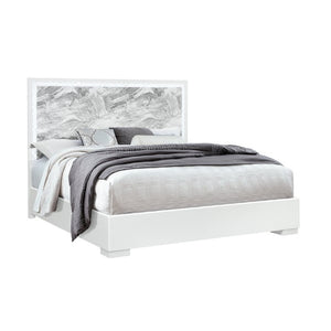 English Elm Nomani Full Bed Faux Marble Headboard with LED Ambient Lighting Gray Lacquer Frame B201S00576