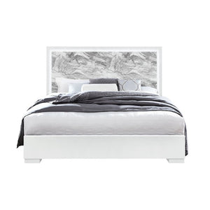 English Elm Nomani Full Bed Faux Marble Headboard with LED Ambient Lighting Gray Lacquer Frame B201S00576