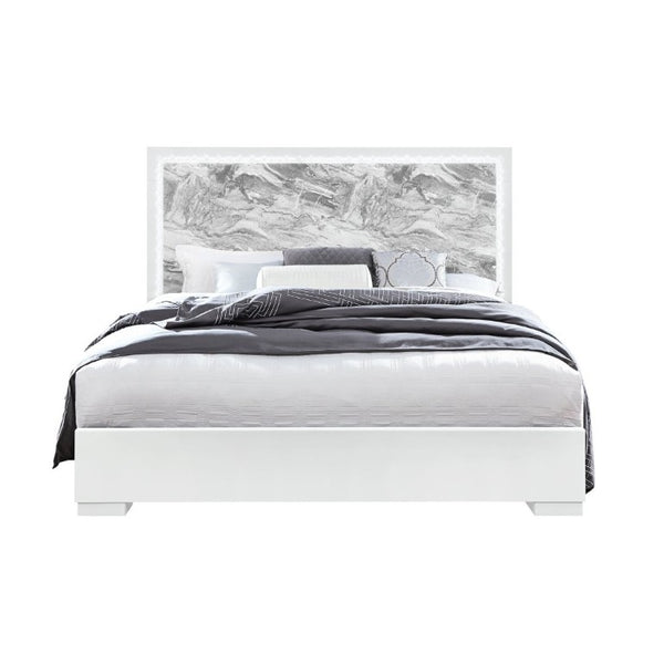 English Elm Nomani Full Bed Faux Marble Headboard with LED Ambient Lighting Gray Lacquer Frame B201S00576