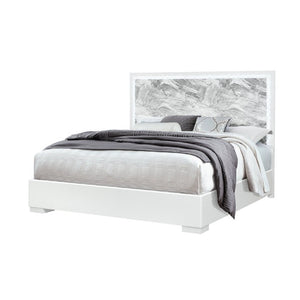 English Elm Nomani Full Bed Faux Marble Headboard with LED Ambient Lighting Gray Lacquer Frame B201S00576