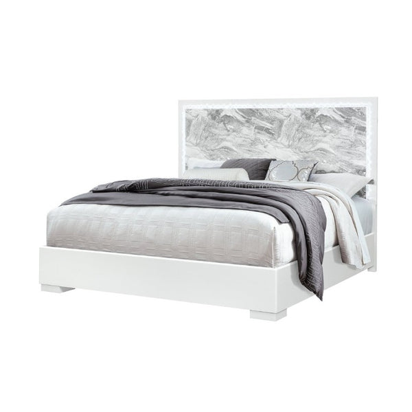 English Elm Nomani Full Bed Faux Marble Headboard with LED Ambient Lighting Gray Lacquer Frame B201S00576