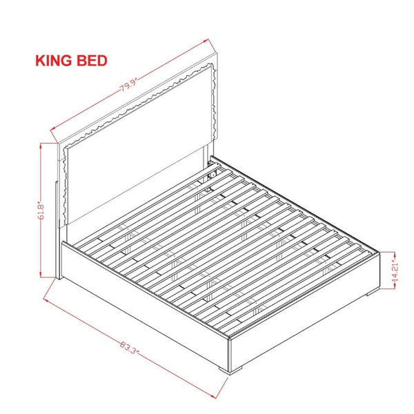 English Elm Nomani King Bed Faux Marble Headboard with Integrated LED Ambient Lighting Modern Frame B201S00577