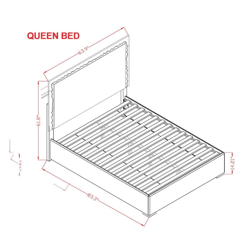 English Elm Nomani Queen Platform Bed Faux Marble Headboard Integrated LED Gray Lacquer Frame B201S00578