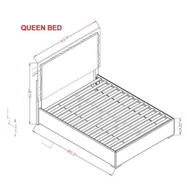 English Elm Nomani Queen Platform Bed Faux Marble Headboard Integrated LED Gray Lacquer Frame B201S00578