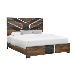 English Elm Prime Wood Full Bed with LED Headboard Low Profile Contemporary Bedroom Frame B201S00582