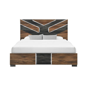 English Elm Prime Wood Full Bed with LED Headboard Low Profile Contemporary Bedroom Frame B201S00582