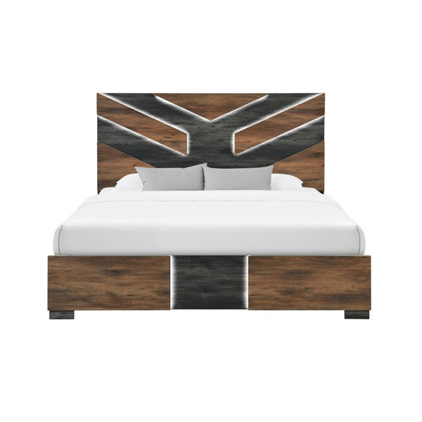 English Elm Prime Wood Full Bed with LED Headboard Low Profile Contemporary Bedroom Frame B201S00582