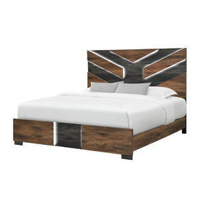 English Elm Prime Wood Full Bed with LED Headboard Low Profile Contemporary Bedroom Frame B201S00582