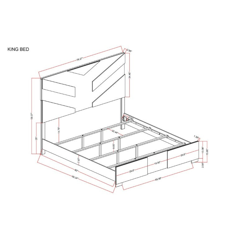 English Elm Prime LED Headboard King Bed Low Profile Wood Frame for Modern Bedroom B201S00584
