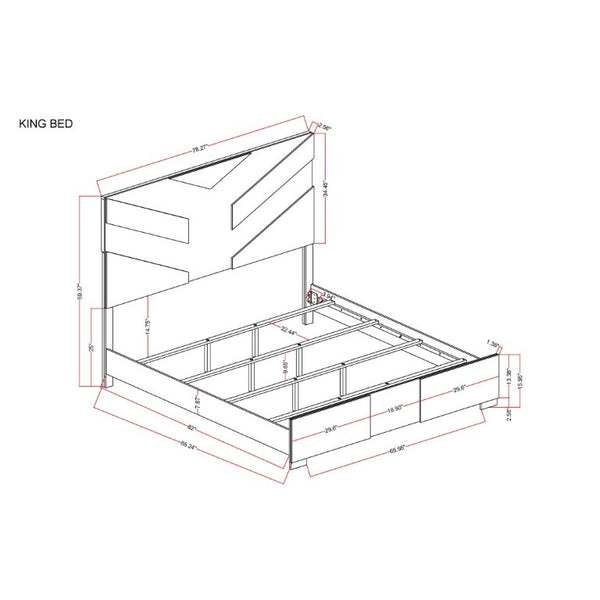 English Elm Prime LED Headboard King Bed Low Profile Wood Frame for Modern Bedroom B201S00584