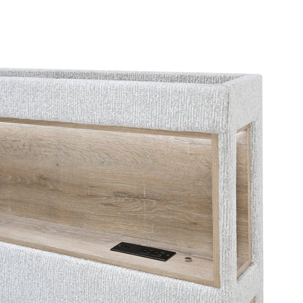 English Elm Sacha King Platform Bed with LED Bookcase Headboard and Built-In Storage Rails B201S00588