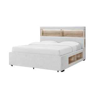 English Elm Sacha King Platform Bed with LED Bookcase Headboard and Built-In Storage Rails B201S00588