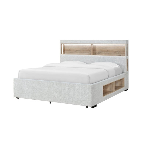 English Elm Sacha King Platform Bed with LED Bookcase Headboard and Built-In Storage Rails B201S00588