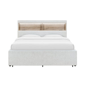 English Elm Sacha King Platform Bed with LED Bookcase Headboard and Built-In Storage Rails B201S00588