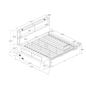 English Elm Sacha King Platform Bed with LED Bookcase Headboard and Built-In Storage Rails B201S00588