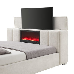 English Elm Sacha King Platform Bed with TV Lift Fireplace Speakers and Upholstered Headboard B201S00590