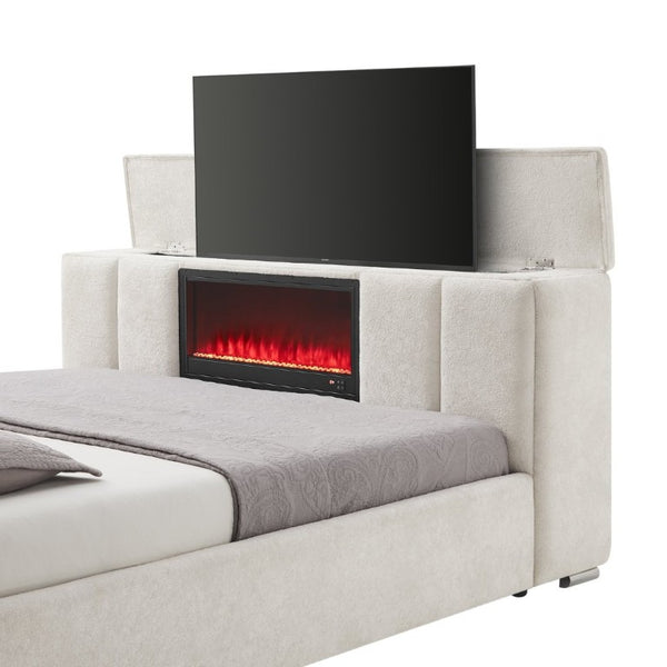 English Elm Sacha King Platform Bed with TV Lift Fireplace Speakers and Upholstered Headboard B201S00590