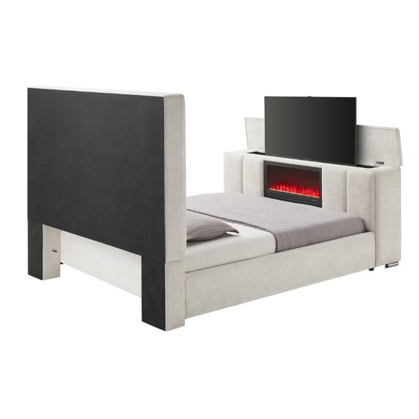 English Elm Sacha King Platform Bed with TV Lift Fireplace Speakers and Upholstered Headboard B201S00590