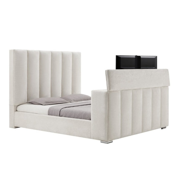 English Elm Sacha King Platform Bed with TV Lift Fireplace Speakers and Upholstered Headboard B201S00590