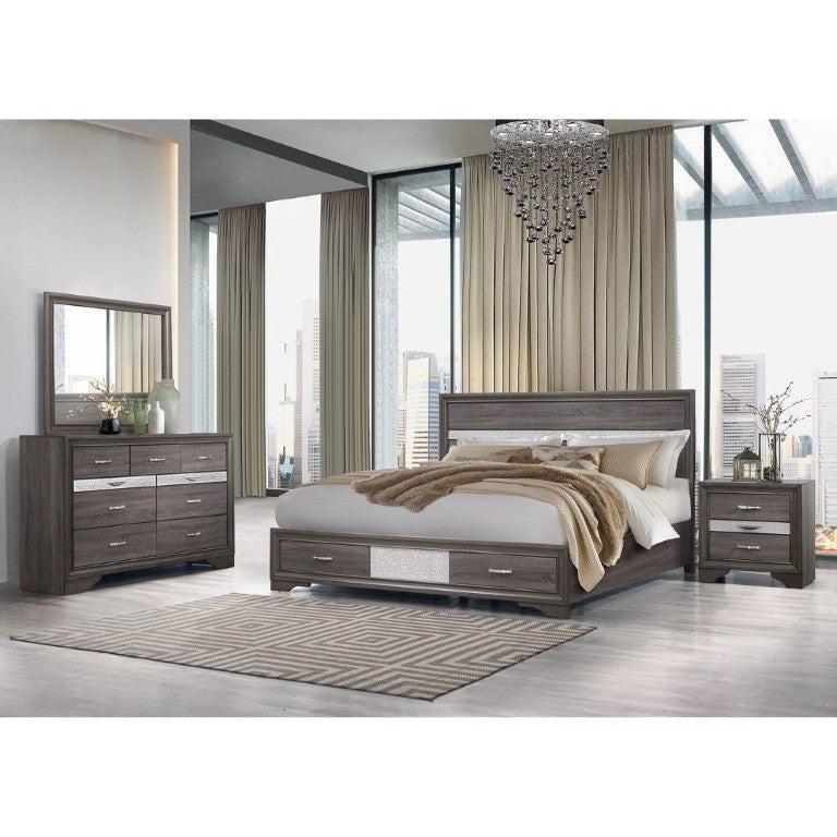 English Elm Ryder Contemporary Full Bedroom Set with Panel Bed Glitter Accents and Grey Finish B201S00596