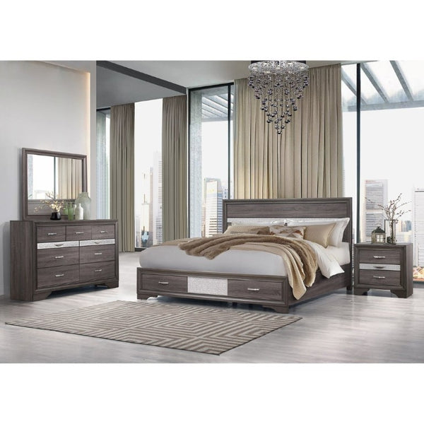 English Elm Ryder Contemporary Full Bedroom Set with Panel Bed Glitter Accents and Grey Finish B201S00596