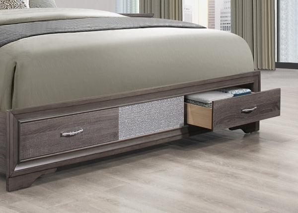 English Elm Ryder Grey Glitter Accent Queen Bedroom Set with Panel Bed Dresser and Storage B201S00600