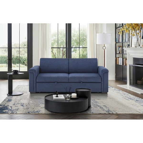English Elm Tory Navy Polyester Sleeper Sofa with LED Lighting and Cabinet Style Arms B201S00602