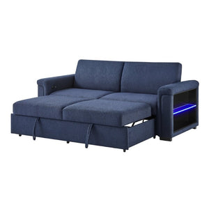 English Elm Tory Navy Polyester Sleeper Sofa with LED Lighting and Cabinet Style Arms B201S00602