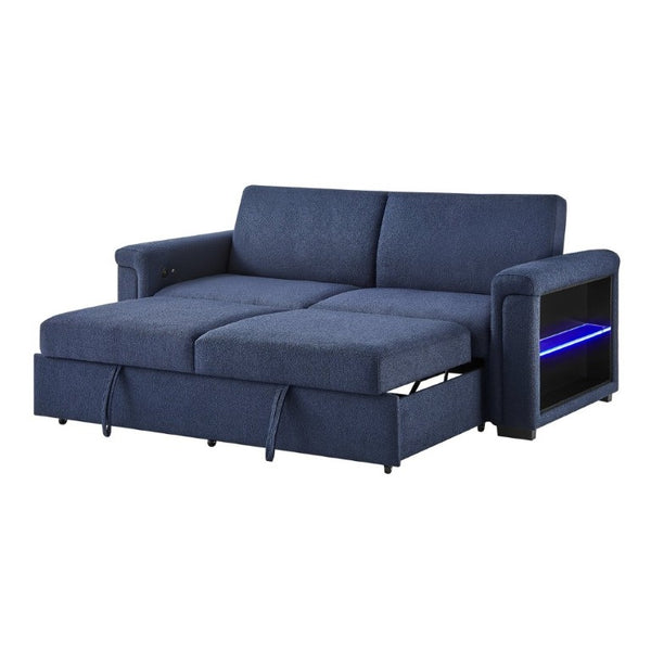 English Elm Tory Navy Polyester Sleeper Sofa with LED Lighting and Cabinet Style Arms B201S00602