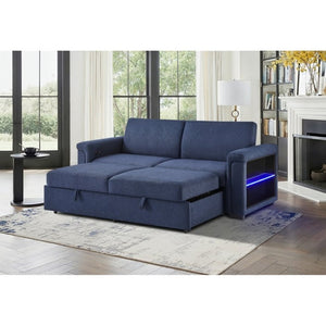 English Elm Tory Navy Polyester Sleeper Sofa with LED Lighting and Cabinet Style Arms B201S00602