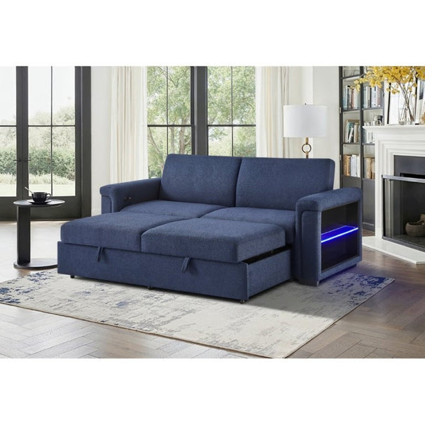 English Elm Tory Navy Polyester Sleeper Sofa with LED Lighting and Cabinet Style Arms B201S00602