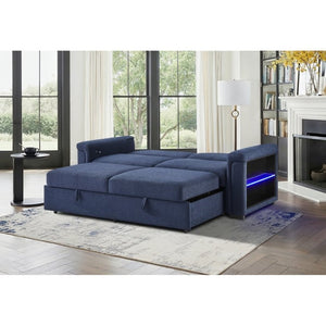 English Elm Tory Navy Polyester Sleeper Sofa with LED Lighting and Cabinet Style Arms B201S00602