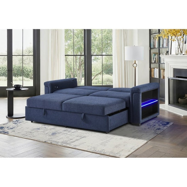 English Elm Tory Navy Polyester Sleeper Sofa with LED Lighting and Cabinet Style Arms B201S00602