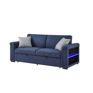 English Elm Tory Navy Polyester Sleeper Sofa with LED Lighting and Cabinet Style Arms B201S00602