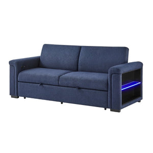 English Elm Tory Navy Polyester Sleeper Sofa with LED Lighting and Cabinet Style Arms B201S00602