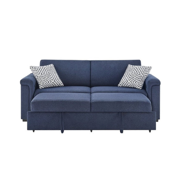 English Elm Tory Navy Polyester Sleeper Sofa with LED Lighting and Cabinet Style Arms B201S00602