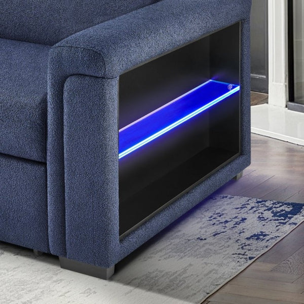English Elm Tory Navy Polyester Sleeper Sofa with LED Lighting and Cabinet Style Arms B201S00602