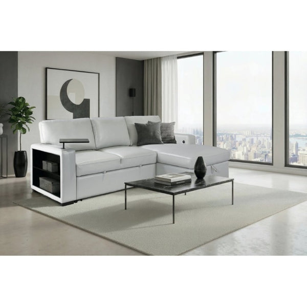 English Elm Tracey Contemporary Polyester Sleeper Sofa with Cabinet Arm Trays for Modern Spaces B201S00603