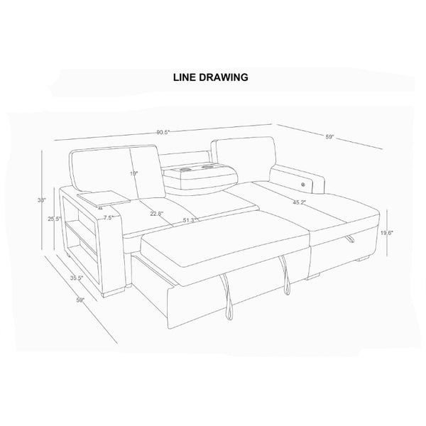 English Elm Tracey Contemporary Polyester Sleeper Sofa with Cabinet Arm Trays for Modern Spaces B201S00603
