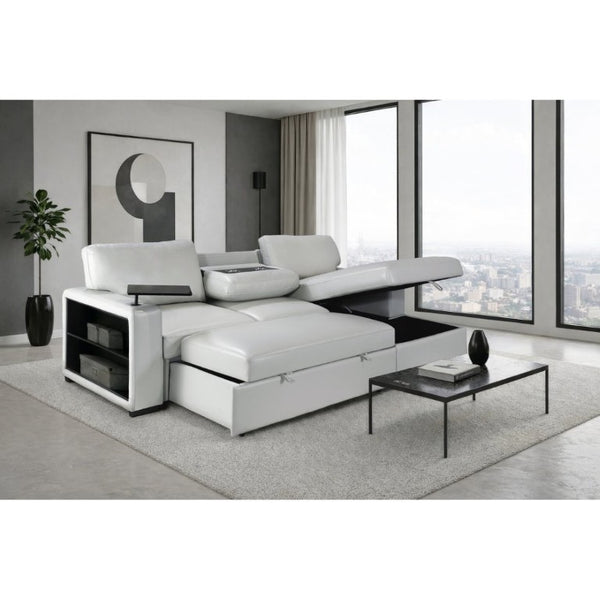 English Elm Tracey Contemporary Polyester Sleeper Sofa with Cabinet Arm Trays for Modern Spaces B201S00603