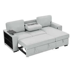 English Elm Tracey Contemporary Polyester Sleeper Sofa with Cabinet Arm Trays for Modern Spaces B201S00603