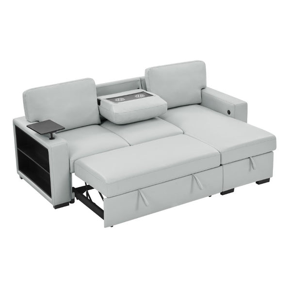 English Elm Tracey Contemporary Polyester Sleeper Sofa with Cabinet Arm Trays for Modern Spaces B201S00603