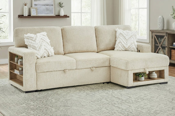 English Elm Trey Ivory Polyester Sleeper Sofa with LED Lighting and Built in Speaker B201S00605